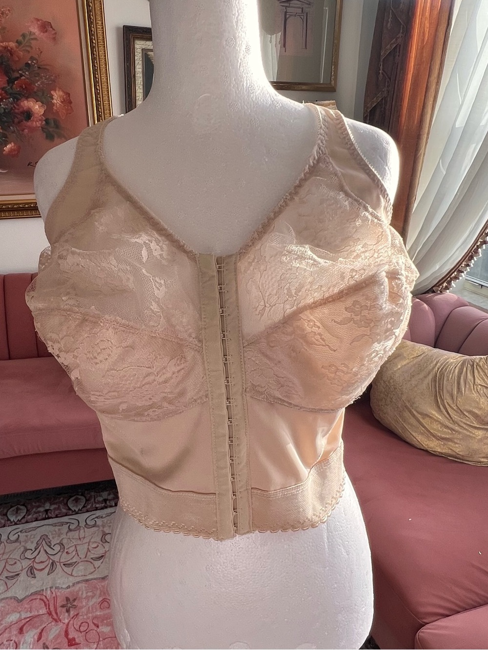 Longline Lace Front-Closure Bra Top in Light Nude